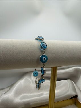 Sterling Silver 925 Glass Evil Eye Protection Bracelet 7”